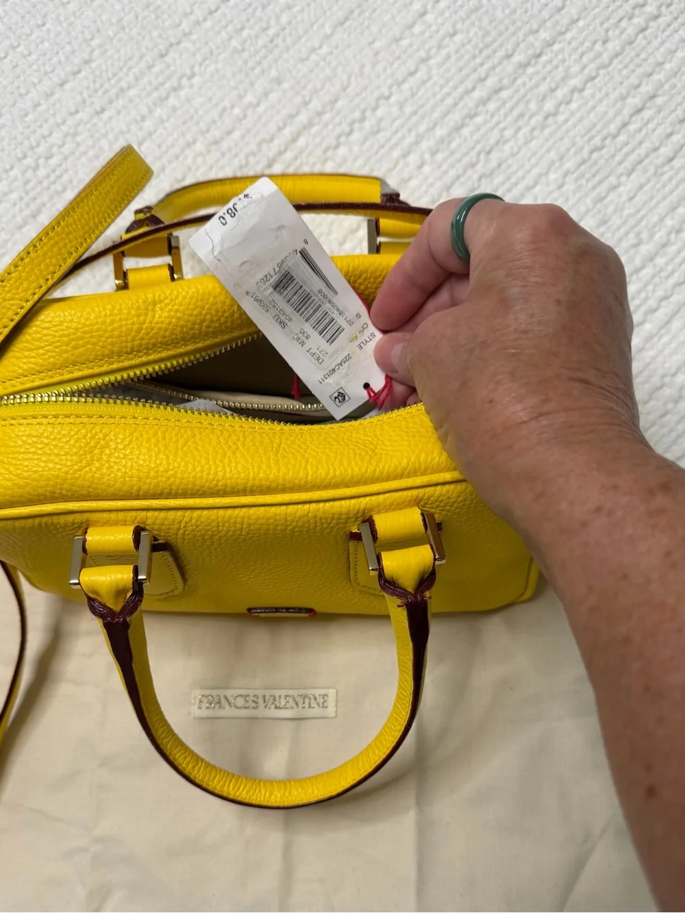 Frances Valentine Yellow Pebbled Leather Satchel with Top Handles